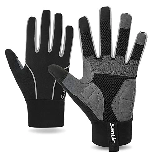 Mountain Bike Gloves : Santic Bike Gloves Full Finger Cycling Gloves Men Touchscreen Pad Anti-slip Lightweight Mountain Biking Grey