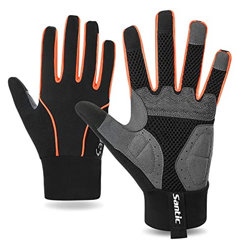 Mountain Bike Gloves : Santic Bike Gloves Full Finger Cycling Gloves Men Touchscreen Pad Anti-slip Lightweight Mountain Biking Orange