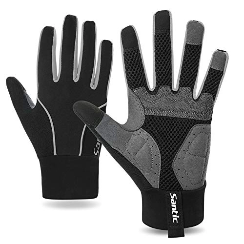 Mountain Bike Gloves : Santic Cycling Gloves Windproof Bike Bicycle Motorcycle Gloves Gel Pads Touch Screen for Women and Men (Gray, Large)
