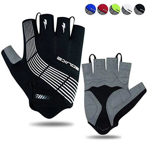 Mountain Bike Gloves : Souke Sports Cycling Gloves Half Finger Bicycle Gloves Moutain Bike Gloves For Men Women Padded Anti-Slip MTB Fingerless Road Riding Gloves, ALL BLACK L