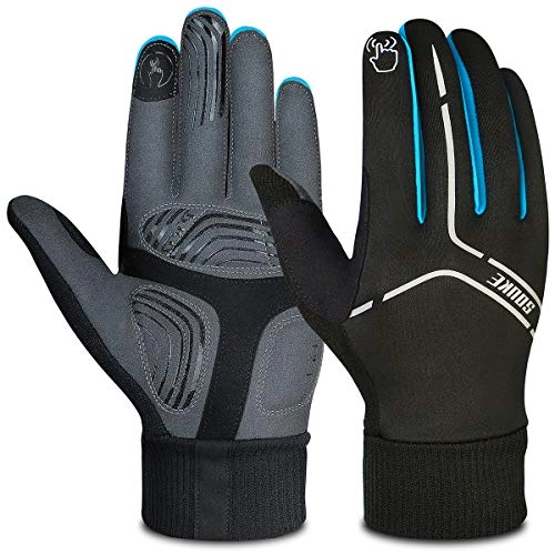 Mountain Bike Gloves : Souke Sports Cycling Gloves Men Women Gel Shock Absorption Full Finger MTB Gloves with Touchscreen Finger Anti-Slip Mountain Bike Gloves Black / Blue S
