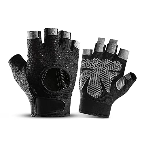 Mountain Bike Gloves : Summer Cycling Gloves Half Finger Shock Absorbing Breathable Mountain Road Gloves for Outdoor Climbing, Travel, Sports, Fitness Man and Woman, Black, S