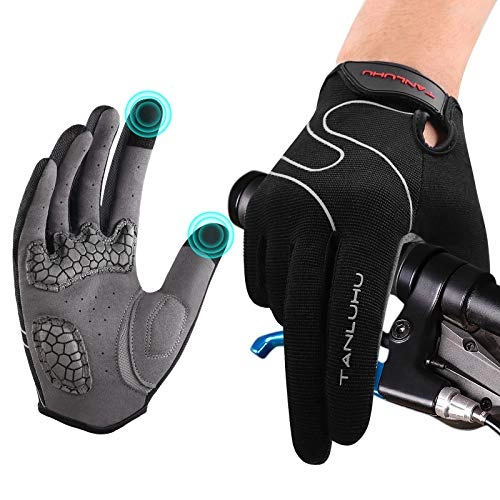 Mountain Bike Gloves : Tanluhu Cycling Gloves Mountain Bike Gloves Biking Gloves for Men Women Outdoor Full Finger Touch Screen Anti-Slip Shock-Absorbing MTB Gloves Road Bicycle Gloves(Black)