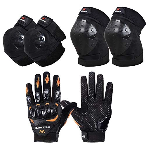 Mountain Bike Gloves : WAY-KE Outdoor Sports Motocross Cycling Elbow Pads Kneepads Gloves Sets Roller Skating Mountain Bike Anti-Fall Protective Gear, Orange, M