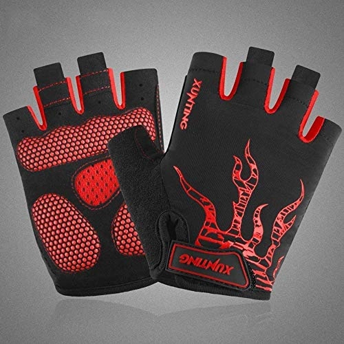Mountain Bike Gloves : XIUYU Half Finger Ridding Mitten Non-slip Damping Mountain Highway Bicycle Gloves Gloves Sponge Palm Pad Non-slip Breathable Outdoor Riding Gloves Gym Mountain Bi (Color : Red, Size : XXLarge)