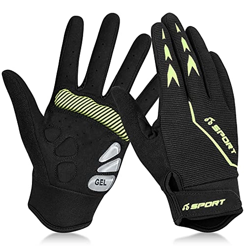 Mountain Bike Gloves : Yobenki Cycling Gloves for Men Women Breathable Shockproof Shock Absorbing Gel MTB Mountain Bike Full Finger Gloves for Bicycle Road Race Downhill Hiking Jogging