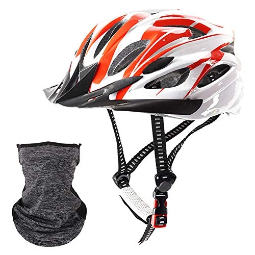 Mountain Bike Helmet : Adult Adjustable Bike Helmet(Fits Head Sizes 56-65cm) with Face Cover Scarf, Red Lightweight Helmet, Safety Protect for Men Women BMX Skateboard Mountain Road Bike