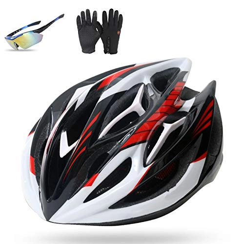 Mountain Bike Helmet : Adult Bike Helmet, Bicycle Helmet Lightweight Mountain Road Cycling Helmet with Gloves And Goggles MTB Helmet Adjustable for Women And Men 57-62Cm, C