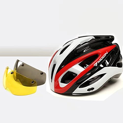 Mountain Bike Helmet : Adult Bike Helmet, Detachable Two Magnetic Visor Goggles Bicycle Helmet for Men / Women / Youth Teenager Road Mountain Cycling, Adjustable Size Ultralight Ventilation Helmets, B, 58