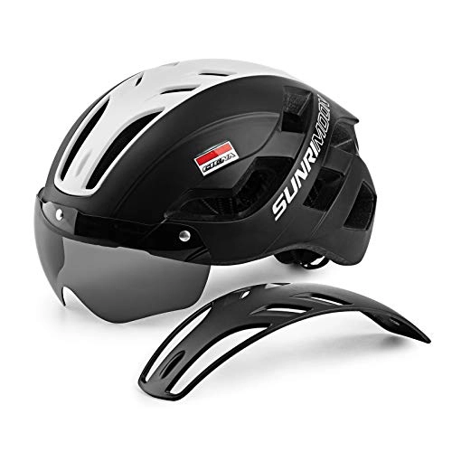 Mountain Bike Helmet : Adult Bike Helmet Men Women, Adjustable Size Lightweight Helmets with USB Rechargeable Rear Light and Magnetic Goggles for Mountain & Road Bicycle Helmets (57-61cm)