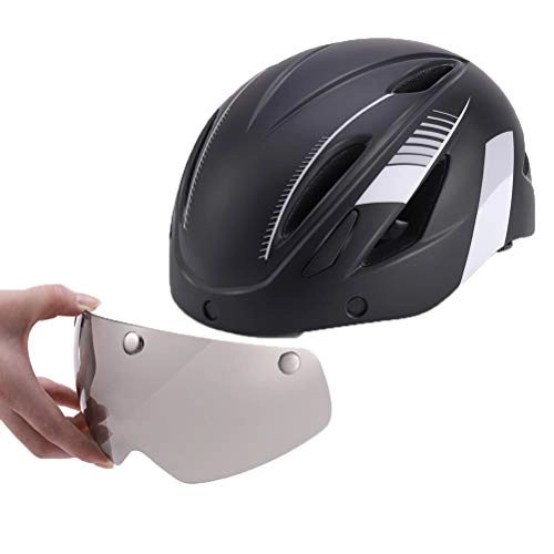 Mountain Bike Helmet : Adult Bike Helmet with Detachable Magnetic Goggles Visor and LED Back Light Cycling Helmet Adjustable for Mountain Road Bicycle