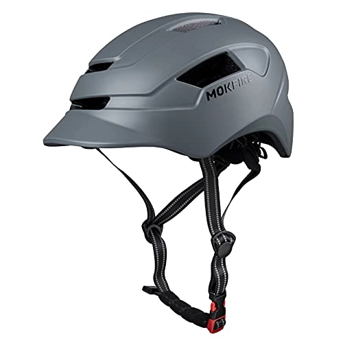 Mountain Bike Helmet : Adult Bike Helmet with Rear Light Adjustable Bicycle Helmet CPSC Certified Urban Commuter Helmets, Lightweight Microshell Design, Sizes for Adults Men / Women - Matte Grey