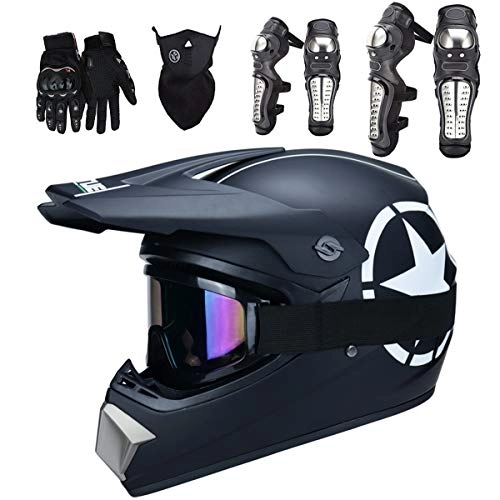 Mountain Bike Helmet : Adult Man Woman Motocross Helmet Goggles Gloves Mask Elbow Pads Kneepad 6pcs Set Youth Dirt Bike Motorcycle Downhill Off-Road Mountain Bike ATV Approved Full Face Helmet, XLarge
