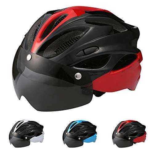 Mountain Bike Helmet : Adult Mountain Bike Helmet, Super Light Bike Helmet with Detachable Goggles-CE Certified, Comfortable and Breathable Bicycle Helmets for Men Women Cycling Helmet Riding, Removable Lining, Red