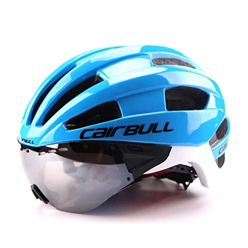 Mountain Bike Helmet : Adult Women Men Cycle Bike Helmet with Detachable Magnetic Goggles Visor Shield Helmets Cycling Mountain and Road Bicycle Helmets, blue and white- M(54~58CM)