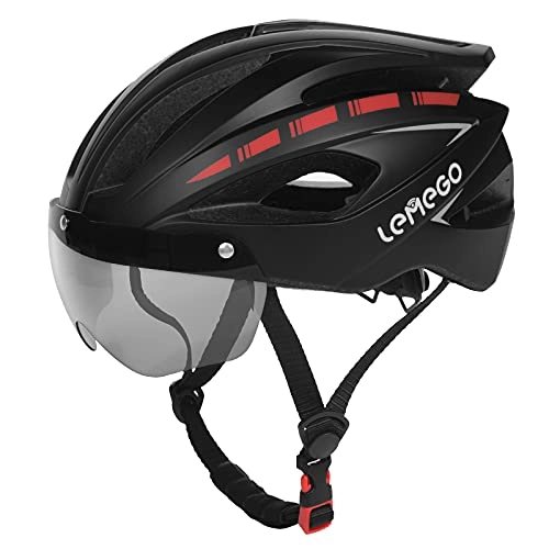 Mountain Bike Helmet : Adults Bike Helmet for Men Women, LEMEGO Lightweight Bicycle Helmet with Detachable Magnetic Goggles and Rear Light, Adjustable Mountain & Road Cycling Helmets (Fits Head Sizes 57-62cm)