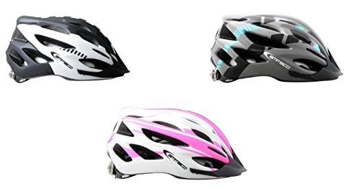 Mountain Bike Helmet : Ammaco. Womens Mens Road Mountain Bike Lightweight Bike Bicycle Helmet Visor & LED Rear Dial Light Pink Black Grey 55-58cm (Black / White)