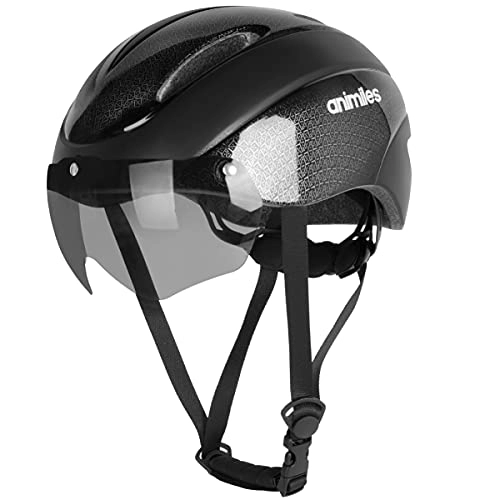 Mountain Bike Helmet : ANIMILES Bike Helmet, Bicycle Helmet with Removable Magnetic Goggles Visor, Adjustable Mountain & Road Cycling Helmet for Men / Women (Black)