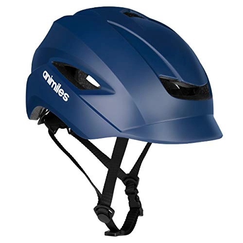 Mountain Bike Helmet : ANIMILES Bike Helmets for Adults with Light, Cool Cycling Helmet CPSC and CE Certified Adult Bicycle Helmet for Urban Commuter Adjustable Size for Adult Men / Women (Dark Blue)