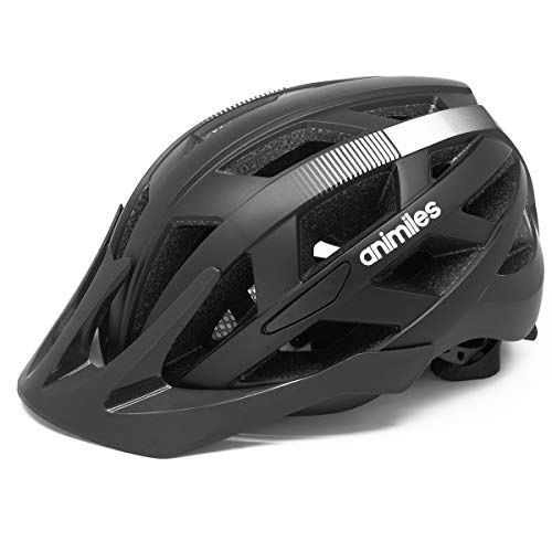 Mountain Bike Helmet : ANIMILES Lightweight Bike Helmet for Men Women, Bicycle Helmet with Rear Light, for Urban Commuter (Black)