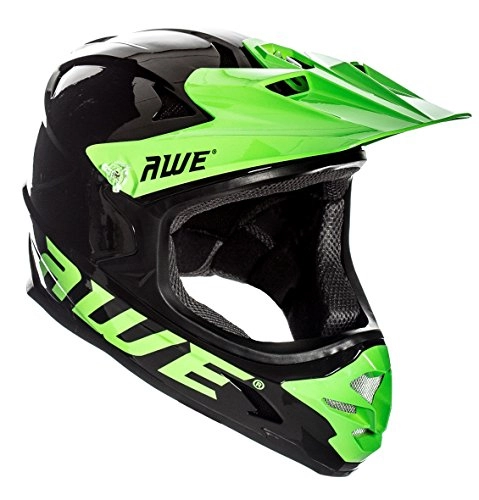 Mountain Bike Helmet : AWE AWEBlast FREE 5 YEAR CRASH REPLACEMENT* BMX / Downhill / Full Face / Enduro Helmet Black Green Large 58-60cm
