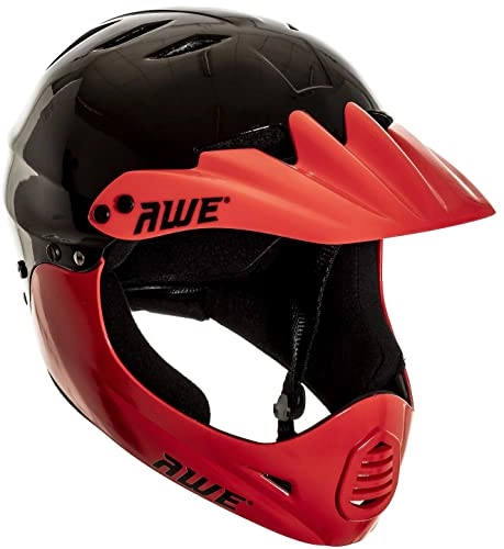 Mountain Bike Helmet : AWE® BMX Full Face Helmet Black / Red Large 58-60cm Adult FREE 5 YEAR CRASH REPLACEMENT* CE EN1078 Certified