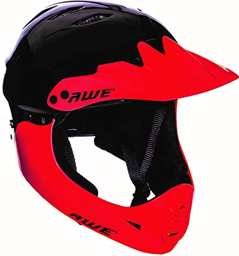 Mountain Bike Helmet : AWE® BMX Full Face Helmet Black / Red Medium 54-58cm Junior / Adult FREE 5 YEAR CRASH REPLACEMENT*