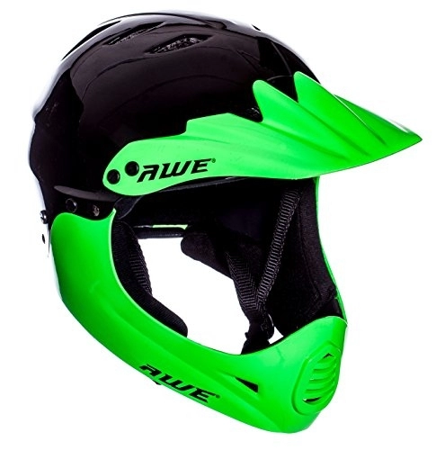 Mountain Bike Helmet : AWE® Junior 16+ / Adult BMX / Bike Full Face Helmet Black Green Medium 56-58cm CE EN1078 FREE 5 YEAR CRASH REPLACEMENT*