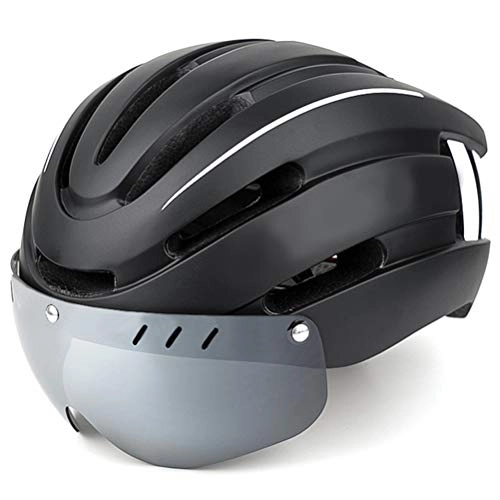 Mountain Bike Helmet : BakaKa Bike Helmet with Safety LED Light Adult Bicycle Helmet Detachable Sun Visor Cycling Mountain & Road Cycle Helmets for Men Women
