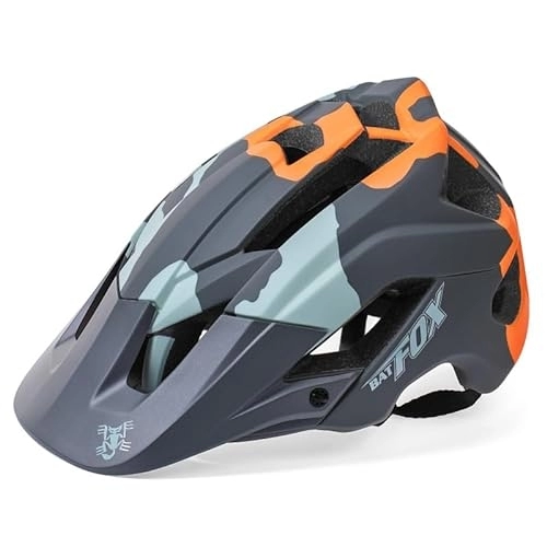 Mountain Bike Helmet : BATFOX bicycle helmet cycling mountain bike helmet off-road skateboard helmet hard hat mtb helmet men F661 (Color : F661 Grey Orange, Size : Free Size (56-62cm))
