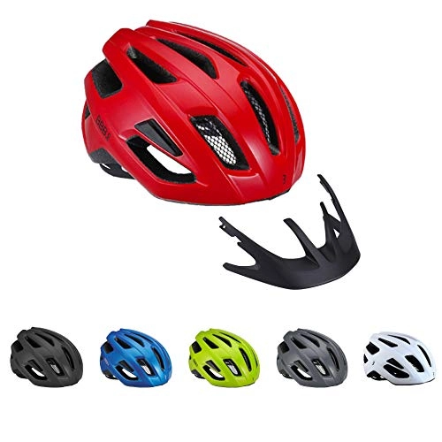Mountain Bike Helmet : BBB Cycling Bike Kite 2.0 BHE-29B Cycling Road and Mountain Helmet Safety Protection with Insect Nets Lightweight Detachable Visor CE Certified Mens Womens Size L (58-61cm), Glossy Red