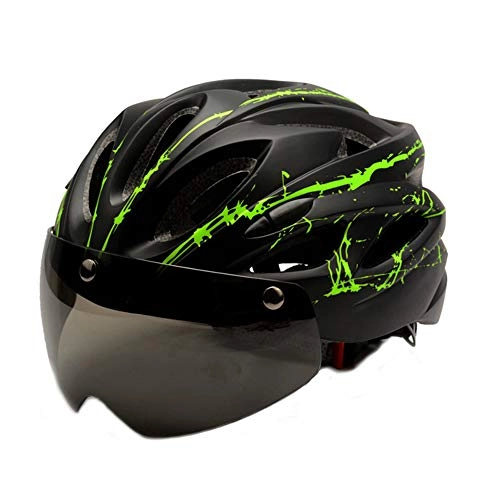 Mountain Bike Helmet : Beenle-Icey Mountain Bike Helmet Breathable Motorcycling Helmet with Back Light Detachable UV Protective Magnetic Goggles Visor for Men Women (Black with Green)