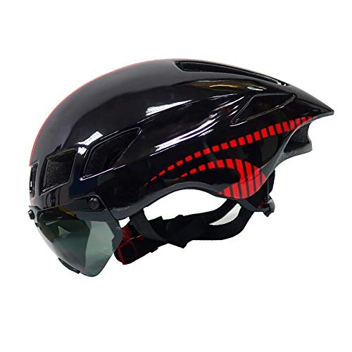 Mountain Bike Helmet : Bicycle Helmet Bicycle Helmet Removable Goggles For Women Men, Bicycle Mountain And Road Bike Helmets for Adult Safety And Breathing LPLHJD (Color : Black red)