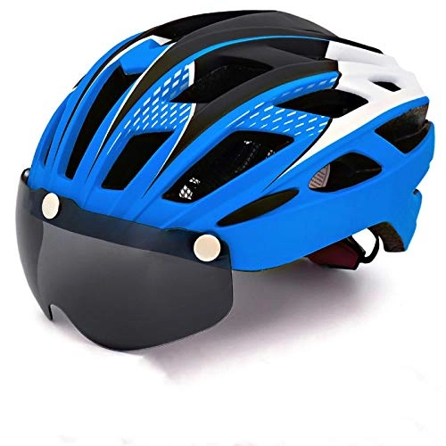 Mountain Bike Helmet : Bicycle Helmet Bike Helmet LED Backlight Bicycle Helmet Men Women Goggles Cycling Helmet Ultralight MTB Road Mountain Bike Helmets Blue