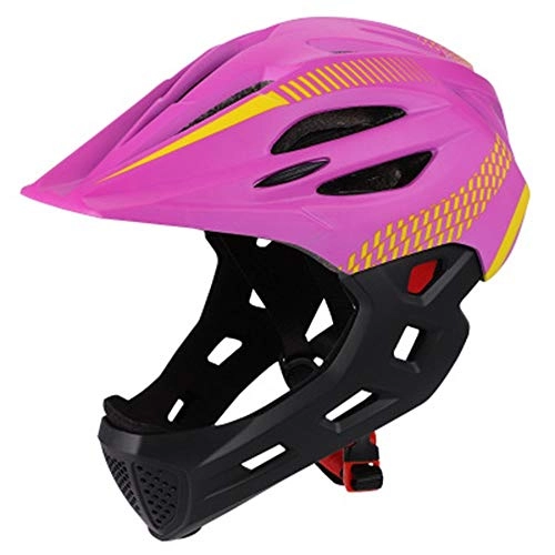 Mountain Bike Helmet : Bicycle Helmet Children's Full Face Helmet Bicycle Helmet Riding Helmet with Light Children's Helmet Child Helmet Size Adjustable Breathable LPLHJD (Color : Purple)