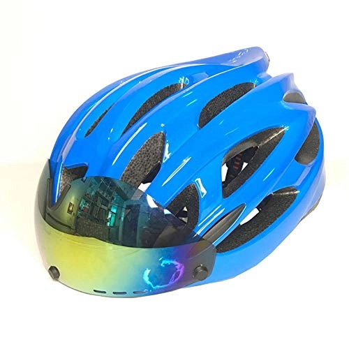 Mountain Bike Helmet : Bicycle Helmet Cycling Bluetooth Road Helmet Car Mountain Bike Bicycle Integrated Built-in Smart Bluetooth Magnetic Goggles Road Men and Women Breathable Safety Helmet LPLHJD (Color : Blue)
