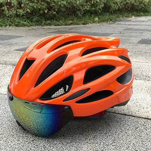 Mountain Bike Helmet : Bicycle Helmet Cycling Bluetooth Road Helmet Car Mountain Bike Bicycle Integrated Built-in Smart Bluetooth Magnetic Goggles Road Men and Women Breathable Safety Helmet LPLHJD (Color : Orange)