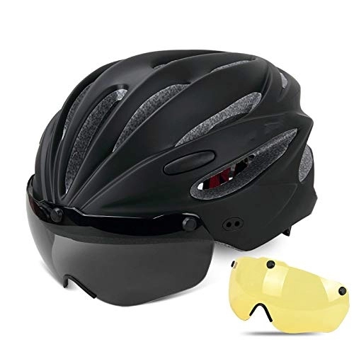 Mountain Bike Helmet : Bicycle Helmet Cycling Helmet with Visor Magnetic Goggles Integrally-molded 58-62cm for Men Women MTB Road Bicycle Bike Helmet BLACK