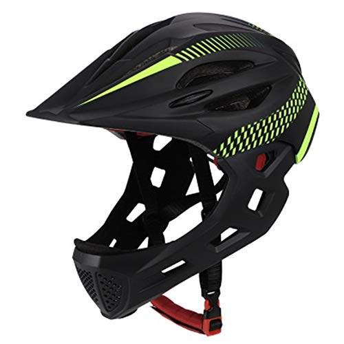 Mountain Bike Helmet : Bicycle Helmet, Full Face Detachable Bike Helmet Mountain Road Bicycle Helmet Children Riding Helmet for Kids Protection Gear, Black + Green