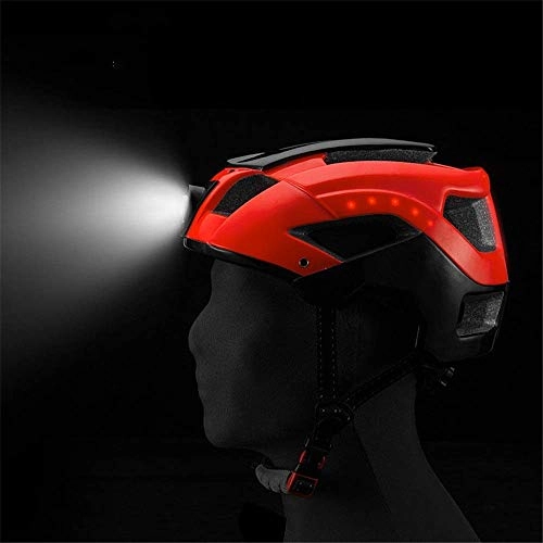 Mountain Bike Helmet : Bicycle Helmet Mountain Bike Riding Helmet Luminous Headlight Warning Light Charging Night Riding Outdoor Riding (Color : Red, Size : 57-62cm) HJHJ (Color : Red, Size : 5762cm)