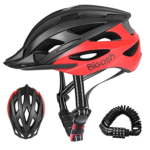 Mountain Bike Helmet : BiGosh Bicycle Helmet for Adults Men Women Adjustable Cycling Helmet EPS Body + PC Shell MTB Mountain Bike Ultralight Helmet with Removable Visor and Bicycle Lock 55-61 cm