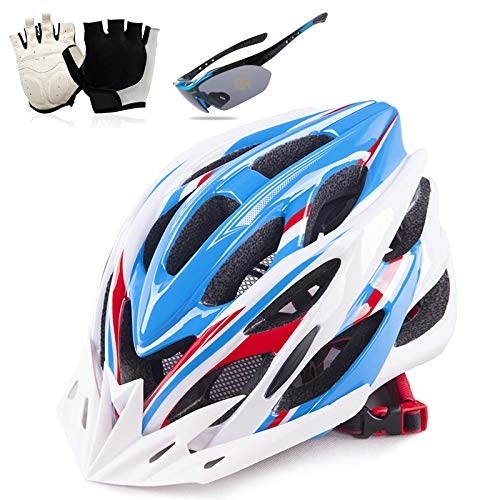 Mountain Bike Helmet : Bike Helmet, Cycle Bicycle Cycling Helmet with Gloves And Goggles Mens Adults Mountain All Road Bike Electric Scooter Accessories MTB Racing Helmet 58-63Cm, B