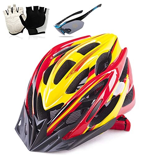 Mountain Bike Helmet : Bike Helmet, Cycling Helmet Mens Fully Shaped Bicycle Lightweight Helmets with Detachable Visor Gloves And Goggles for BMX Skateboard MTB Mountain Road Bike 58-63cm, D