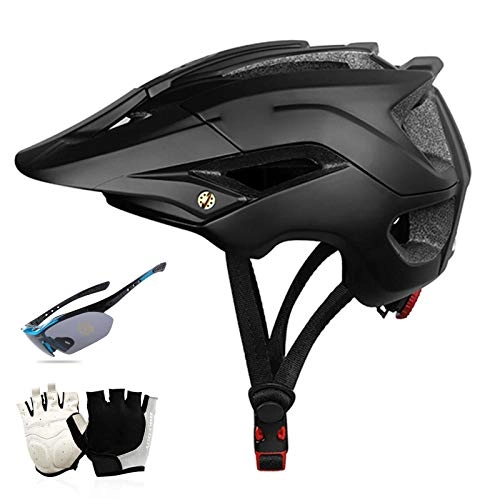 Mountain Bike Helmet : Bike Helmet for Men Women, Adults Bicycle Helmet with Gloves Goggles And Sun Visor Lightweight Breathable MTB Mountain Road Cycle Helmet 22-24 In, C