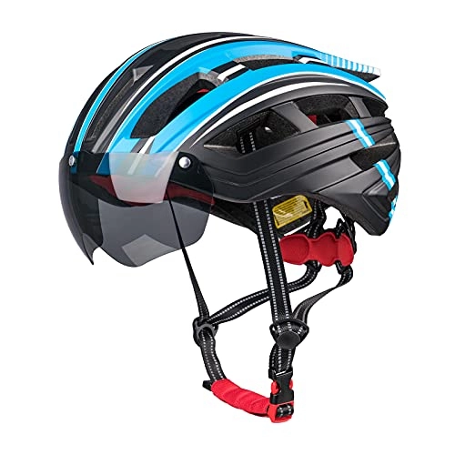 Mountain Bike Helmet : Bike Helmet for Men Women, Bicycle Cycling Helmet with Magnetic Goggles & USB Charging Light & Reflective Strap for Adults Road & Mountain Cycle Helmets