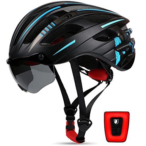 Mountain Bike Helmet : Bike Helmet, KINGLEAD Bicycle Helmet with USB Charging Rear Light&Detachable Magnetic Goggles&Portable Bag Mountain Bike Helmet for Adult Adjustable Bike Helmet Men Women(Kl-099)