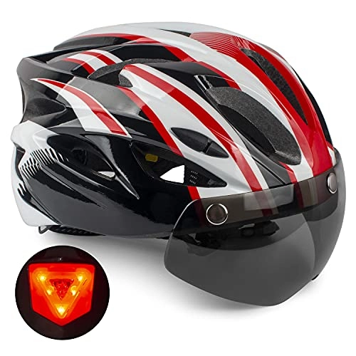 Mountain Bike Helmet : Bike helmet, Kinglead CE Certified Cycle Helmet Adult Bicycle Helmet with LED Safety Rear Light Road Cycling Helmet with Detachable Magnetic Visor Adjustable MTB Men Women Bike Helmet 56-62CM