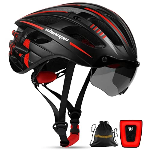 Mountain Bike Helmet : Bike Helmet, KINGLEAD Cycle Helmet CE Certified with USB Rechargeable LED Light Detachable Magnetic UV Protective Visor Luminous Sticker Adjustable Bicycle Helmet Men Women Mountain Road (KL-049)