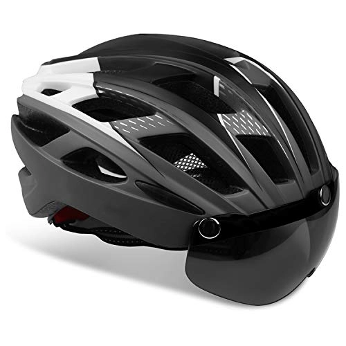 Mountain Bike Helmet : Bike Helmet Men Women with Safety Light and Magnetic Visor, KINGLEAD CE Certified Unisex Protected Mountain Cycle Helmet for Riding Sports Superlight Adjustable Bicycle Helmet Model 69