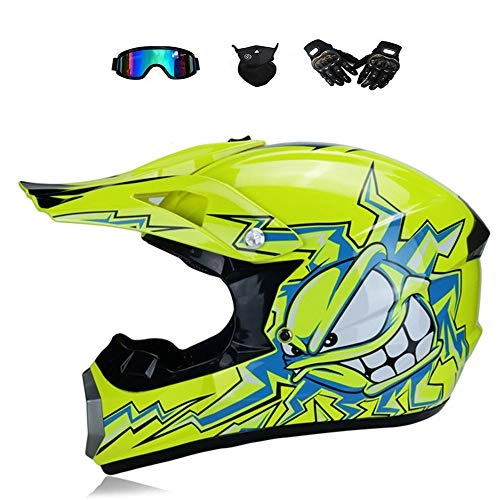 Mountain Bike Helmet : BMAQ Motocross Helmet Extreme Sports Off Road for ATV Dirt Bike Unisex, Adult Full Face Helmet for Men and Women with Goggles Gloves Mask - Yellow Mountain Bike Helmet, XL(59~60CM)